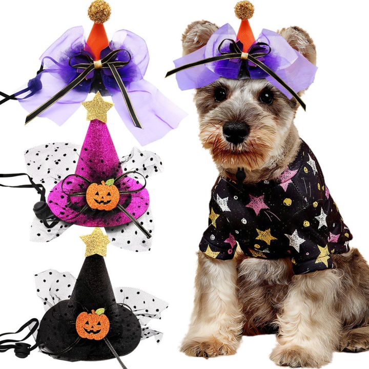 ภาพที่สดใสหมวกสุนัขหมวกสุนัขฮาโลวีนที่น่ากลัวหมวกติดโบว์ผูกน่ารักและปรับแมว-เครื่องประดับสุนัขน้อยกว่า