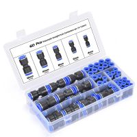 Pneumatic Fittings PU 60PCS/Box Set Air Straight Push Water Pipes Quick Release Connectors PU-4-6-8mm Plastic Hose Couplings Hand Tool Parts Accessori