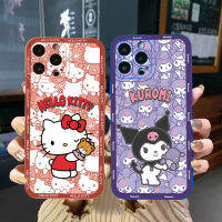 เคสขอบสี่เหลี่ยมสำหรับ iPhone 15 Pro Max 14 Plus 13 Pro Max 12 iPhone 11 XR 8 7 SE 2022 XS Kitty Max Kuromi