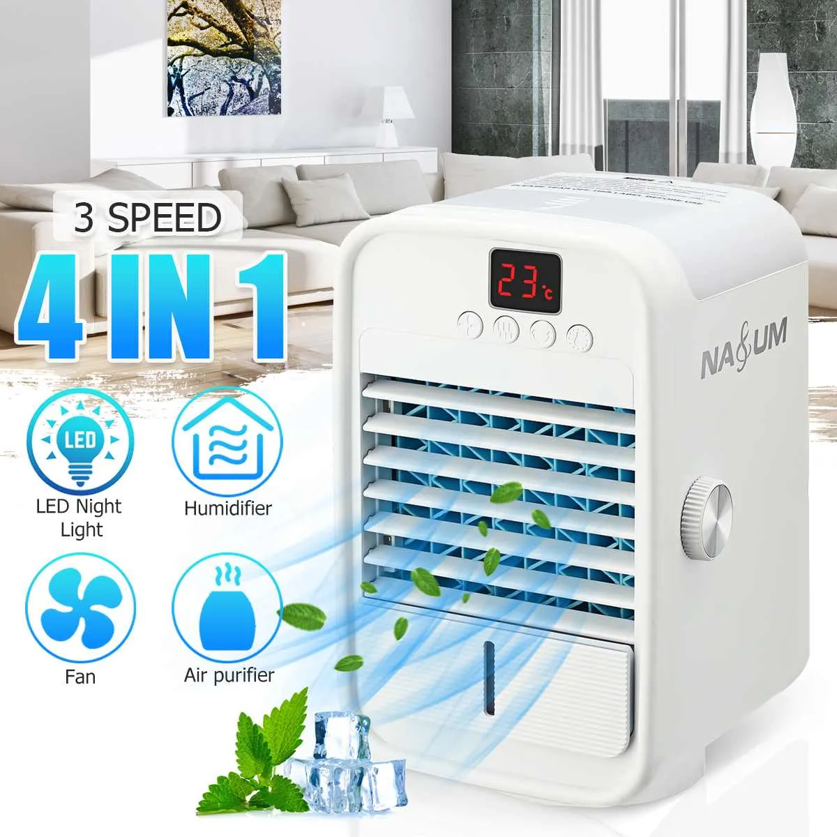 Portable Air Conditioner,4 In 1,air Cooler,humidifier,fan,night Light