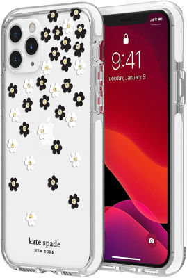 kate spade new york Scattered Flowers Case for iPhone 11 Pro - Defensive Hardshell with White Bumper, Scattered Flowers Gold Gems