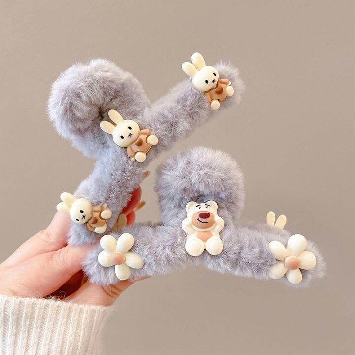 2-pcs-set-south-koreas-new-cute-plush-doll-bear-large-hair-clip-plate-hair-shark-clip-fashion-hair-accessories