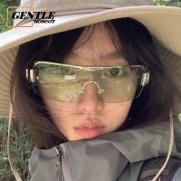 (GENTLE MOSCOT) แว่นกันแดดกรอบใหญ่แบบตะวันตกสำหรับผู้ชาย New Y2K อนาคต Rimless Driving Shade Glasses