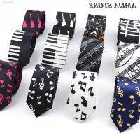 ✎㍿ Musical Mens Skinny Tie Design Colorful Notes Printed Piano Key Smile Guitar Polyester 5cm Width Necktie Party Gift Accessory