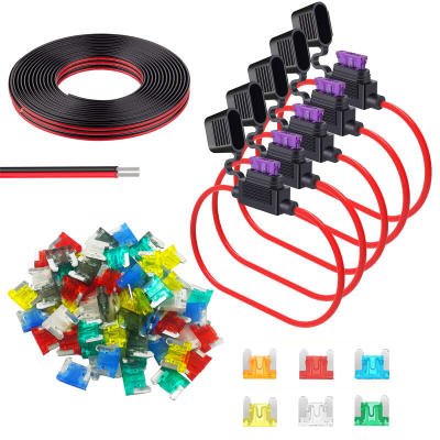 5 Packs 16 AWG Fuse Holder ATC/ATO in-Line Automotive Blade Fuse Holder with 60Pcs Mini Car Fuses 5A 10A 15A 20A 25A 30A and 3.2Ft 2 Pins Electric Wire