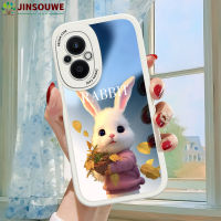 เคสมือถือ Jinsouwe เคส Oppoa965g สำหรับ OPPO A96 5G,ปกหนังเคสกระจกคลุมเต็มแผ่นลายกระต่ายการ์ตูนเด็กผู้หญิง