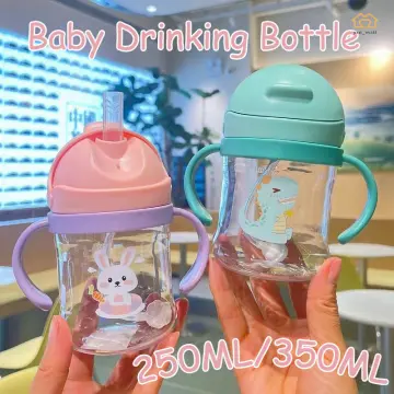 400ml Cup Water Bottle for Baby, Choke & Leak Proof Cup with Handle, Sippy Cup for Toddlers, Cartoon Portable Baby Leak Proof Straw Sippy Cup, Yellow