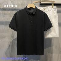 Top LUUD Mulberry Silk Cool Feeling Comfortable Breathable Lapel T-Shirt Mens Black Simple Slim Fit All-Match Short-Sleeved Polo Shirt YY ☇☌