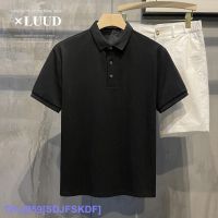 Top LUUD Mulberry Silk Cool Feeling Comfortable Breathable Lapel T-Shirt Mens Black Simple Slim Fit All-Match Short-Sleeved Polo Shirt YY ✲☼☾