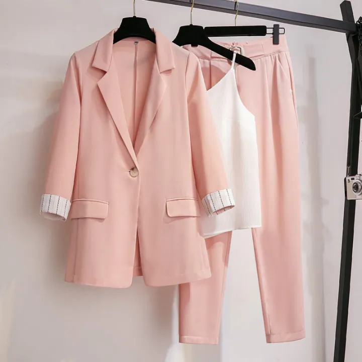 ▩✵ↂ Women's Summer Thin Blazer Pants 3 Pcs Set Korean Office Lady Work  Graceful Suit Coat Trousers Vest Outfits Daily Clothes | Lazada PH