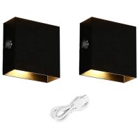 2Set Touch Wall Lamp USB Rechargeable Night Light Aluminum Magnetic Wall Lamp Black (Warm Light)