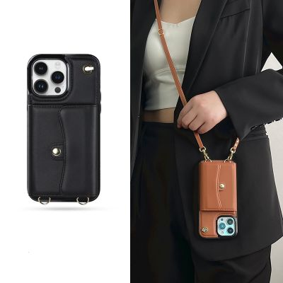 （shine electron）เคสหนังกระเป๋าสตางค์แบบคล้องคอกระเป๋าใส่บัตรหลายชั้นสำหรับ Iphone 13 11 14pro 12Pro สูงสุด Mini X Xr 7 8plus เคสแลปท็อป