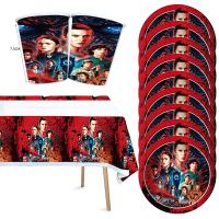 [Afei Toy Base]41P Stranger Things Party Decoration Disposable Tableware Set For Kids Eleven Things ST Themed Birthday Party Supplie Tablecloth