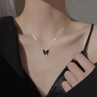 【cc】●❆  925 silver black butterfly necklace female exquisite clavicle chain temperament pendant gifts to friends