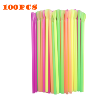 Disposable Beverage Utensils Easy Sipping Straws Smoothie Sipping Straws Colorful Cocktail Straws Plastic Straw Spoons