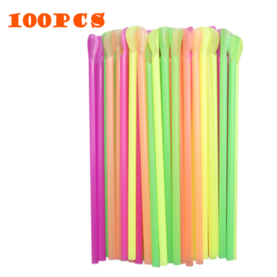 Eco-friendly Alternative Straws Fun Party Supplies Milkshake Accessories Colorful Cocktail Straws Plastic Straw Spoons