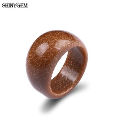 [MM75] ShinyGem Drops Water Shape Natural Gold Sand Stone Rings Women Men
