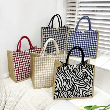 Women Woolen Canvas Bags Houndstooth Pattern Reversible Design Female Big  Tote Handbag Casual Shoulder Shopping Bag For Ladies