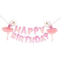 Ballerina Ballet Girl Bunting Banner HAPPY BIRTHDAY with Bowknot and Crown Decor Bunting Garland Party Decor for Birthday Kid Banners Streamers Confet