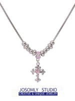 Chrome Hearts1✵ Trendy sweet cool pink zircon love cross necklace female retro y2k hot girl design clavicle chain