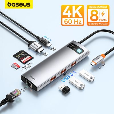 Baseus อะแดปเตอร์ฮับ10อะแดปเตอร์ Gbps USB C ชนิด C เป็น HDMI-USB ที่เข้ากันได้พอร์ตอิเทอร์เน็ตแท่นวางมือถือสำหรับ MacBook Air M1 M2ตัวแยก USB Feona