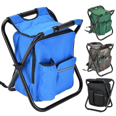 Folding Camping Fishing Chair Stool Portable Backpack Cooler Hiking Picnic Bag