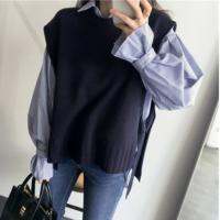 Vest Knitted Loose Sweater Round Neck Casual All-Match Korean Version Laced -