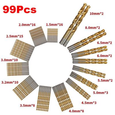 99ชิ้นเคลือบดอกสว่านไทเทเนียม Hss 1.5มม.-10สเตนเลสสตีล Set Mata Bor ความเร็วสูง Hss สำหรับเครื่องมือแท่นชาร์จแบตเตอรี่