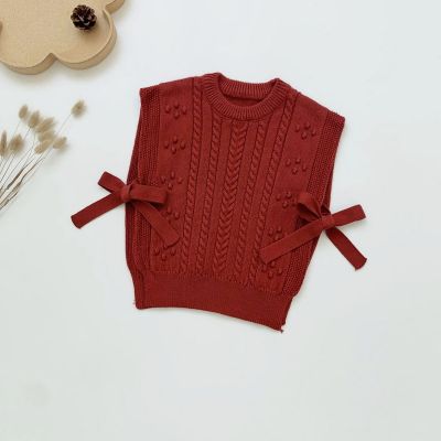 New Autumn Baby Girls Vest Solid Color Khaki Red Knitting Sweater Sleeveless Pullover Waistcoats Children Outwear E2107