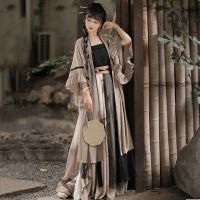 【Ready】? Large size Hanfu womens Song system ancient style waist skirt full set Chinese style daily plus size fat sister three-piece suit spring and summer