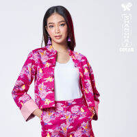 Woman SD Satin Cropped Jacket - Butterfly เสื้อแจ็คเก็ตสั้นสไตล์โมเดิร์นไชนีส ผ้าพิมพ์ลายตรุษจีน เนื้อผ้านุ่มใส่สบายด้วยเนื้อผ้า cotton 100%