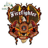 EARLFAMILY 13ซม. X 10.9ซม. นักดับเพลิงพร้อมสติกเกอร์รถ Eagle First Responder Decal Fire Department สติกเกอร์ไวนิลสำหรับรถบรรทุก