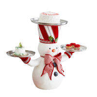 Christmas Snowman Treats Holder พร้อมถาด3ถาดเรซิ่นเดสก์ท็อปประติมากรรมตกแต่งบ้านคริสต์มาส