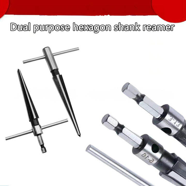 Tapered Reamer Set with THandle and Carbon Steel Contstruction To