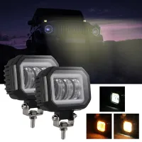 AutoAccessories 2 PCS Car 4 inch Square Spotlight Work Light with Angel Eyes (Yellow Light)