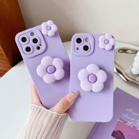 3D Cute Flower Stand TPU Soft Case for iPhone 14 13 12 11 XS Max XR 6 7 8 Plus Mobile Phone Holder Cover