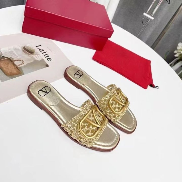 2023-new-british-fashion-vt-gold-buckle-flats-v-buckle-flip-flops-woven-slippers-womens-summer-outer