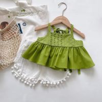 Summer Bebe Girls Backless Camisole Vest Shorts Suit Korean Green Vest Childrens Bottoming Shirts Vests Baby Girls Outfit