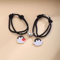 Fashion Cute Penguin Love Heart Sliver Color Couples Bracelet Fot Girls Women Cartoon Bracelet Friends Gift