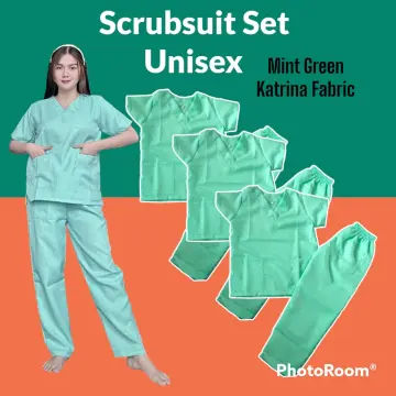 Moss Green ScrubSuit Factory Plain V-neck Katrina High Quality PPE  Manufacturer