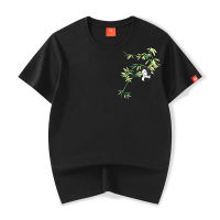 Retro Summer Panda Embroidered T-Shirt National Fashion Brand National Style High Street Versatile Simple Loose Trendy Short Sleeve Male Half Sleeve