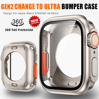 เปลี่ยนเป็น Ultra 49มม. 360ตัวป้องกันแบบเต็มเคสสำหรับ Apple Watch 45มม. 44มม. กระจกเทมเปอร์ปกป้องหน้าจอสำหรับ I Watch Series 9 8 7 6 SE 5