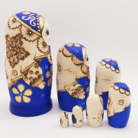 Poupées russes bleues emboîtables en bois jouets matrioshka pour enfants décoration de noël pour la maison 7 pièces