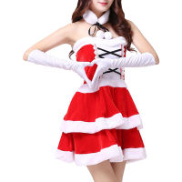 Geoerion2-Women S Red Cosplay ชุดคริสต์มาส,แขนกุด Ruffle Furry Dress พร้อมคอและแขนเสื้อ