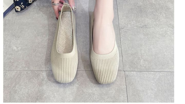 dikodumter-เสื้อรองเท้าแบนด้านล่างปากตื้นใหม่สำหรับผู้หญิงรองเท้าเรือถักหัวกลม