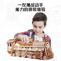 โมเดลประกอบผู้ใหญ่ยาก ไม้ diy รถไฟไอน้ำ 3d ปริศนาสามมิติคลายการบีบอัดบล็อกของเล่นสำหรับผู้ใหญ่ ~