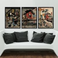 2023卍❏ Ancient Japanese Triptych Retro Japanese Art Ukiyo-e Japanese Samurai Kabuki Triptych Theater Performance Poster