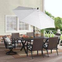 Outdoor 9 Ticking Stripes Round Crank Premium Patio Umbrella