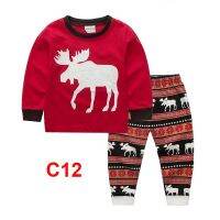 2pcsset Kids Pyjama Boys Girls Children Christmas Xmas Santa Sleepwear Pajama T-shirt Tops+Pants