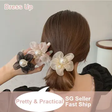 2Pc Mini Daisy Hair Clip Charms Flower Elastic Hair Ring Rope Bands  HairPins Ponytail Girls Kids